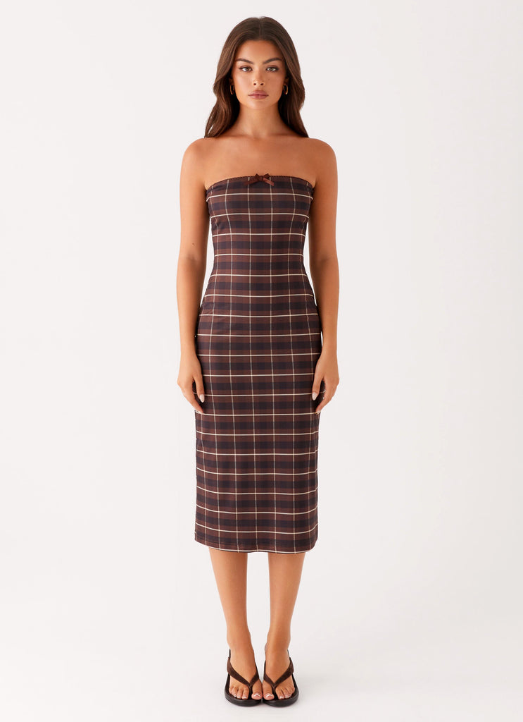Collective Swimwear - Peppermayo Exclusive Niko Strapless Midi Dress - Brown Black Check third image