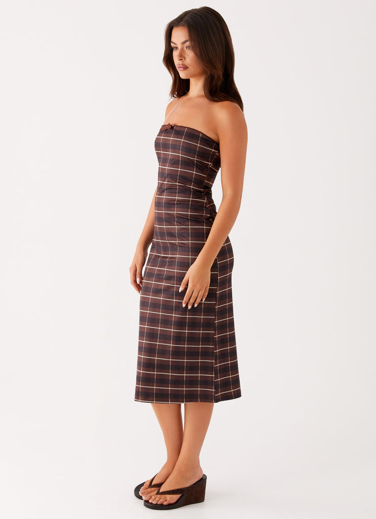 Collective Swimwear - Peppermayo Exclusive Niko Strapless Midi Dress - Brown Black Check fourth image