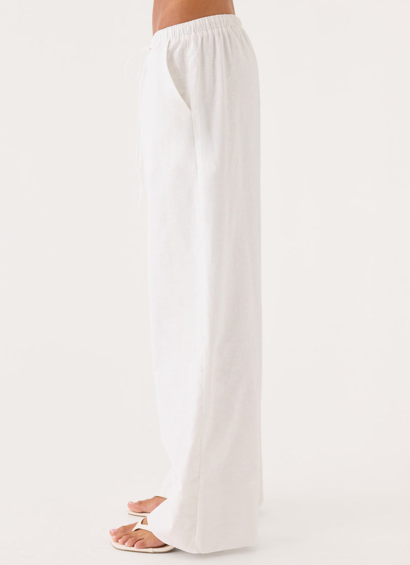 Norene Linen Wide Leg Pant - White