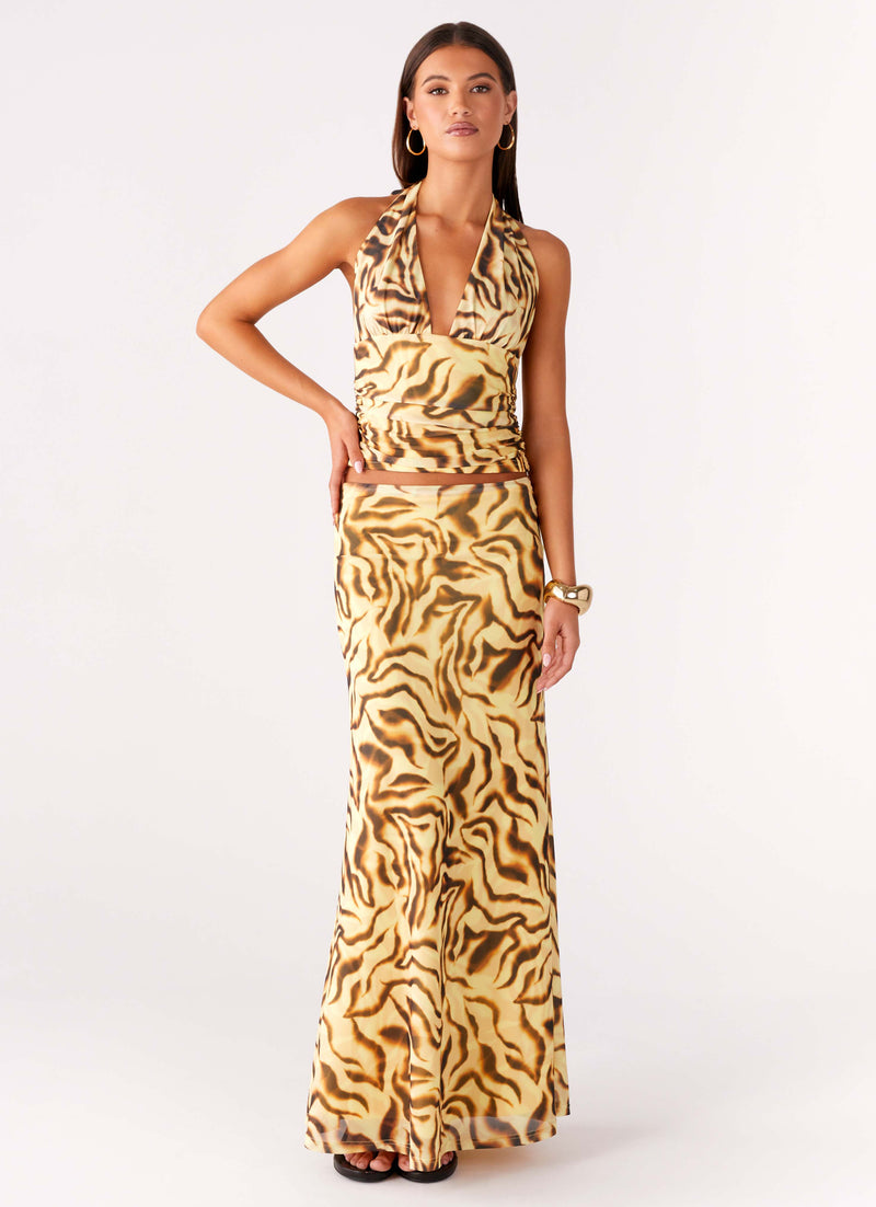 Not My Problem Hater Neck Top - Yellow Zebra