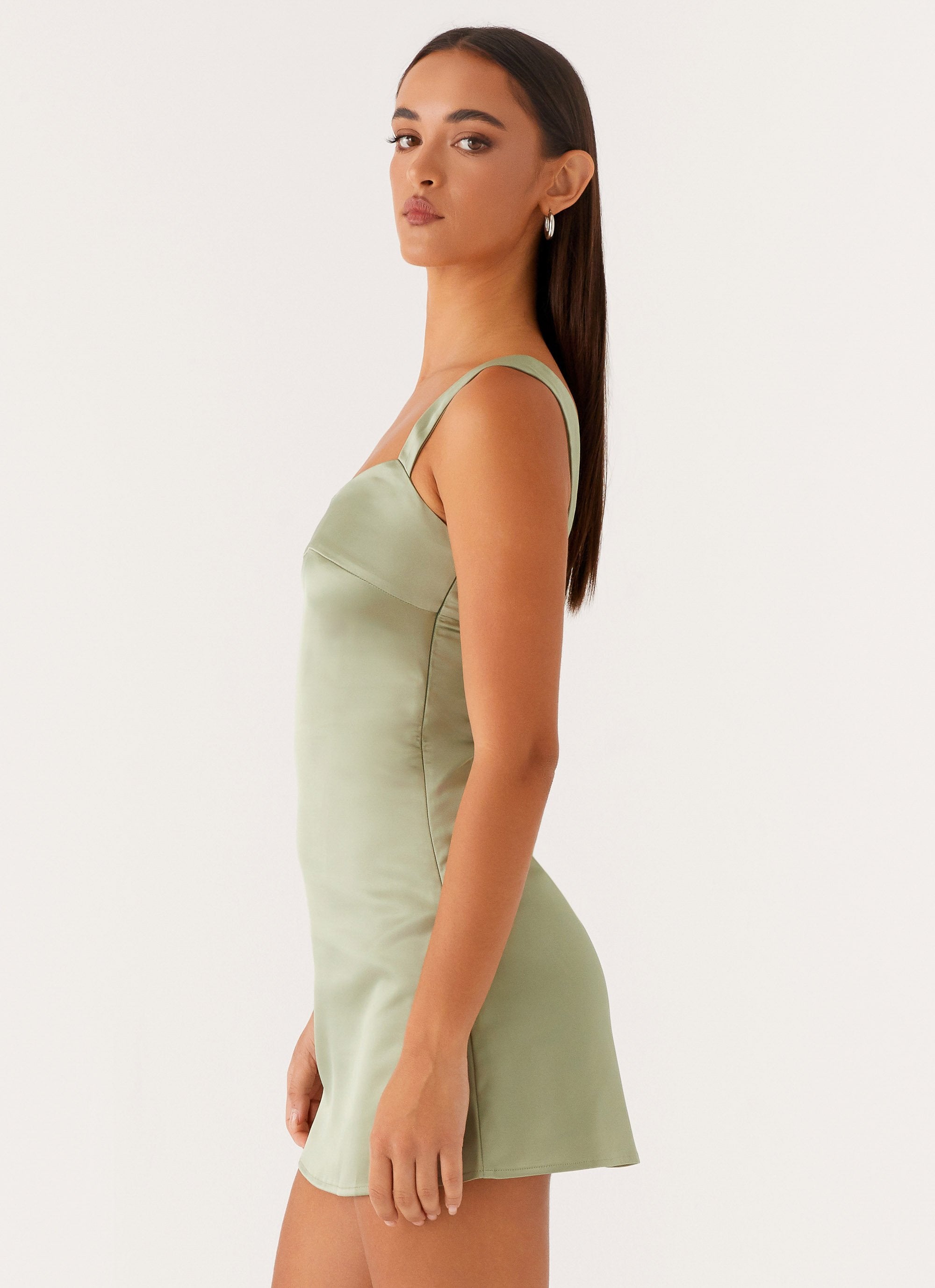 amaze sage satin corset mini dress Zion Beaded Micro Mini Dress