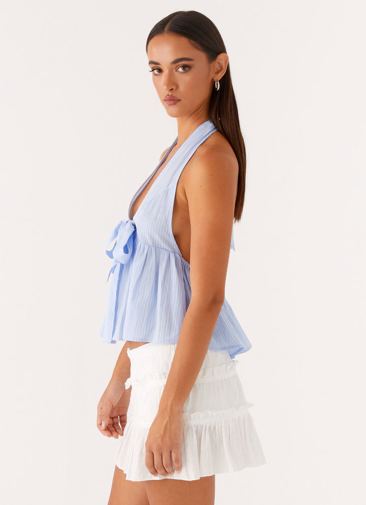 Collective Tops - Peppermayo Exclusive On Repeat Halter Top - Blue Stripe fourth image