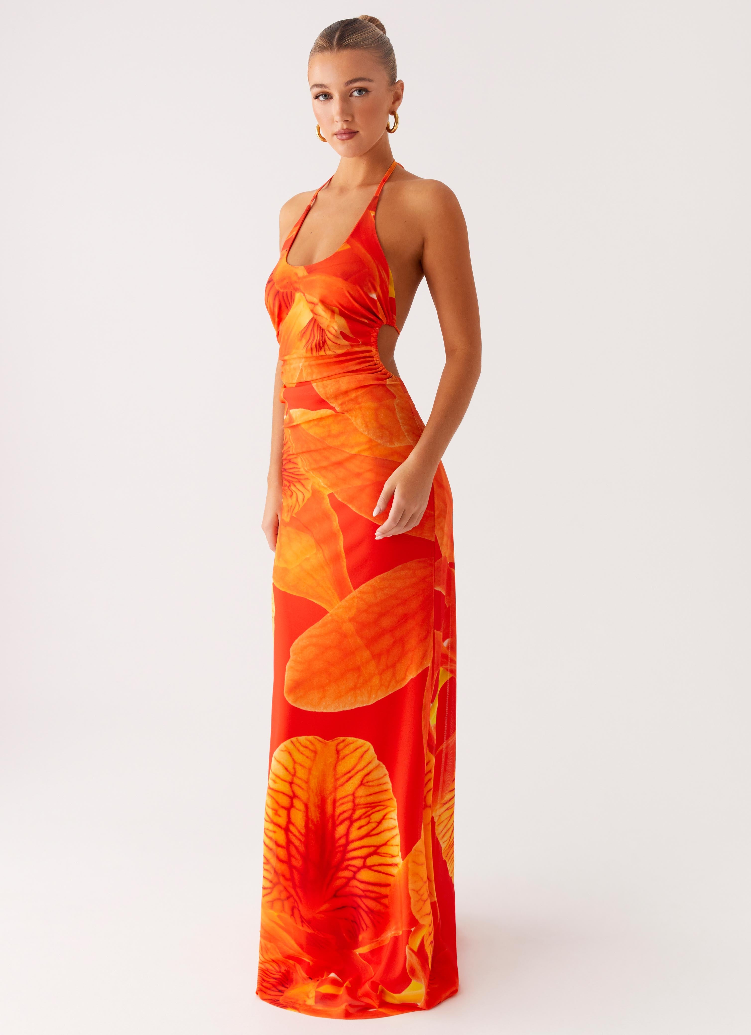 Palawan Mesh Maxi Dress - Orange Floral Peppermayo Palawan Mesh Maxi Dress - Orange Floral Peppermayo