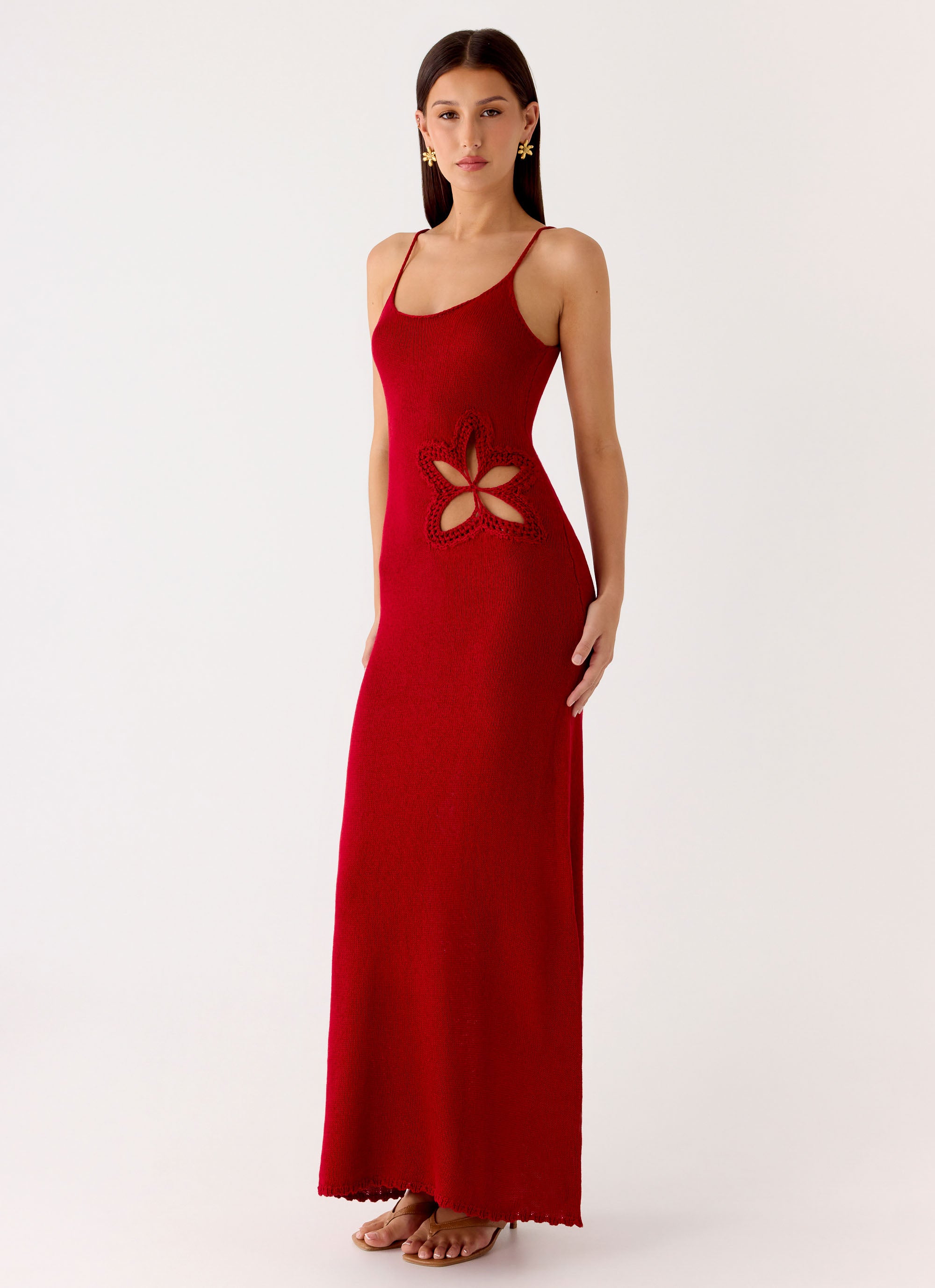 Palm Breeze Flower Crochet Maxi Dress - Burnt Red Peppermayo Palm Breeze Flower Crochet Maxi Dress - Burnt Red Peppermayo