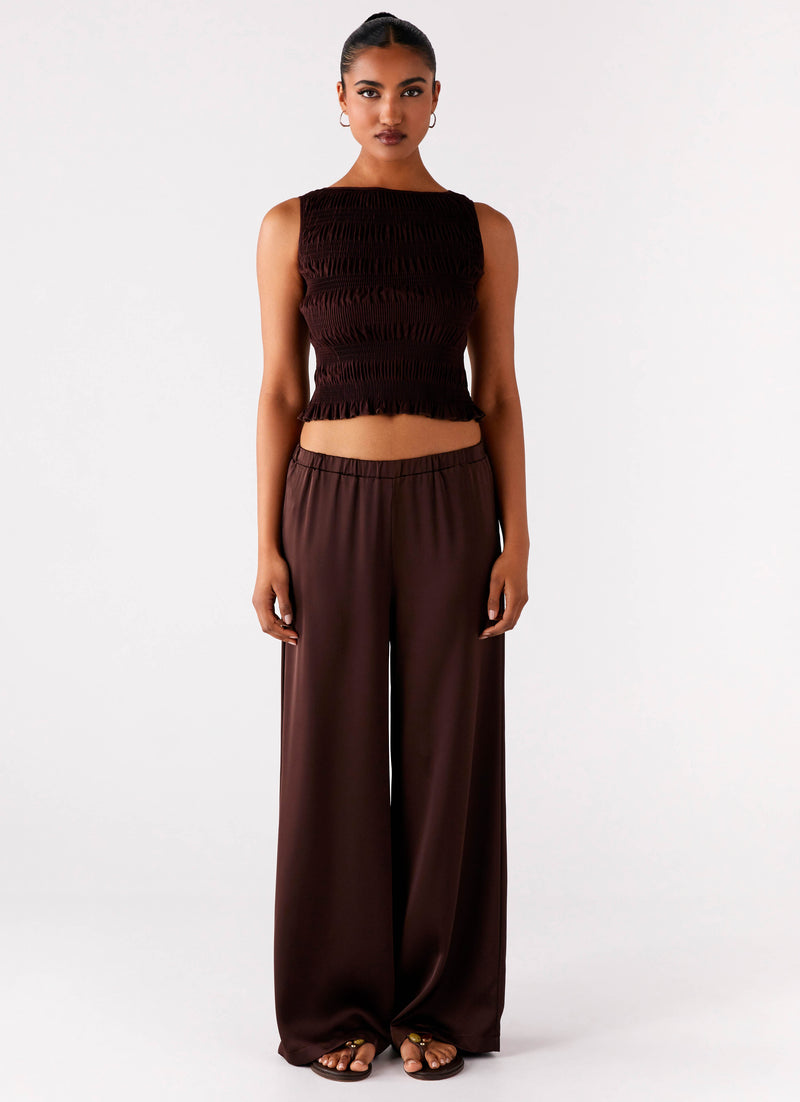 Palm Cove Satin Pants - Chocolate