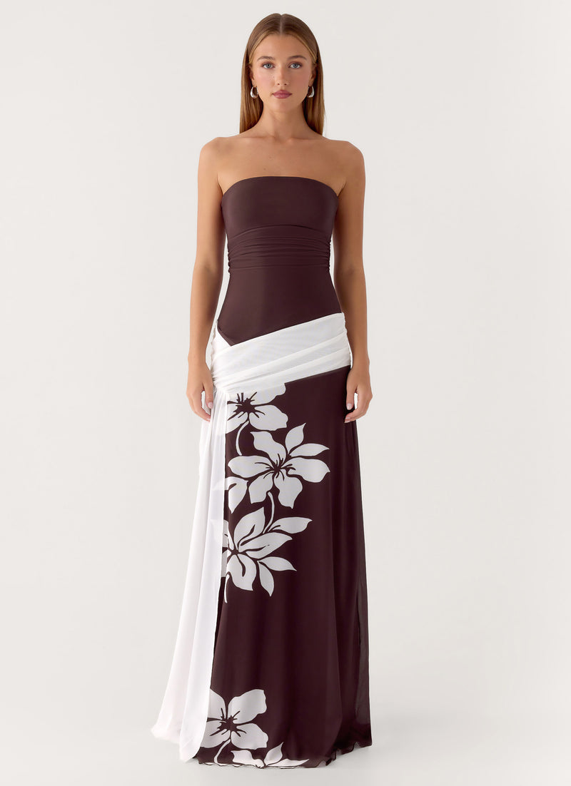 Palomar Strapless Maxi Dress - Chocolate Tropic Floral