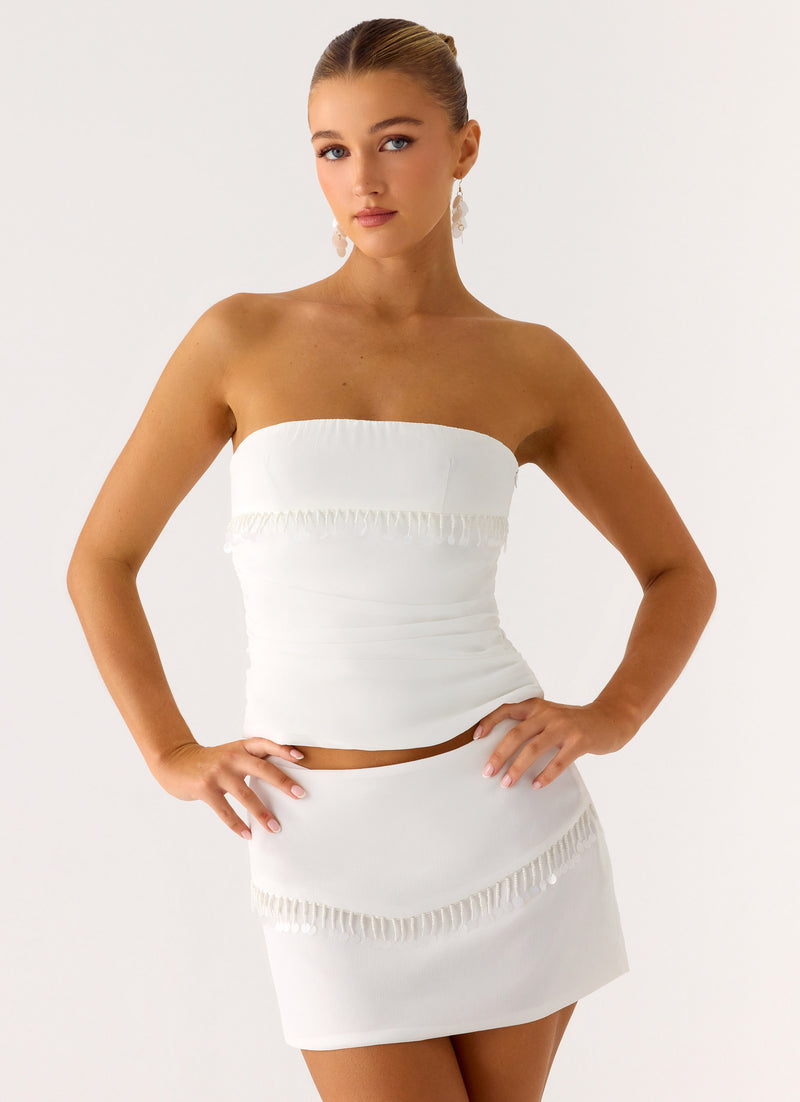 Perfect Celebrity Beaded Mini Skirt - White