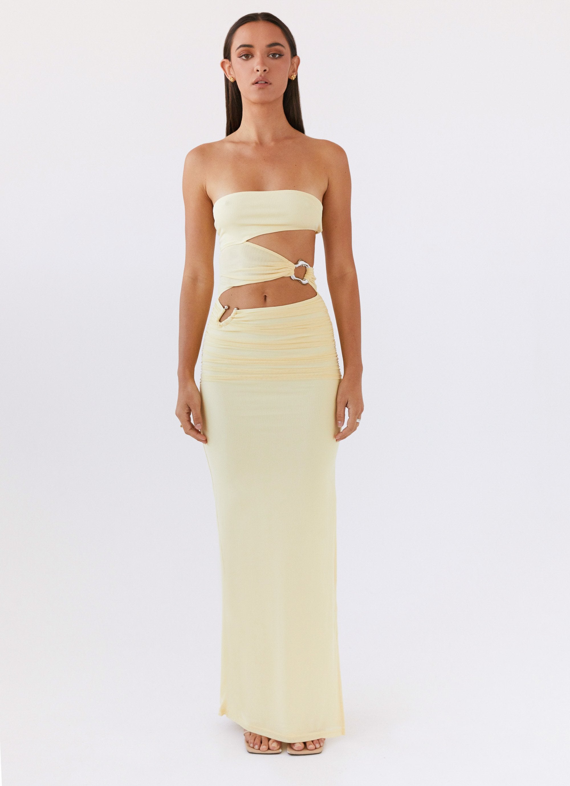 maxi dress with mesh stomach Halter Ruched Mesh Maxi Dress Black