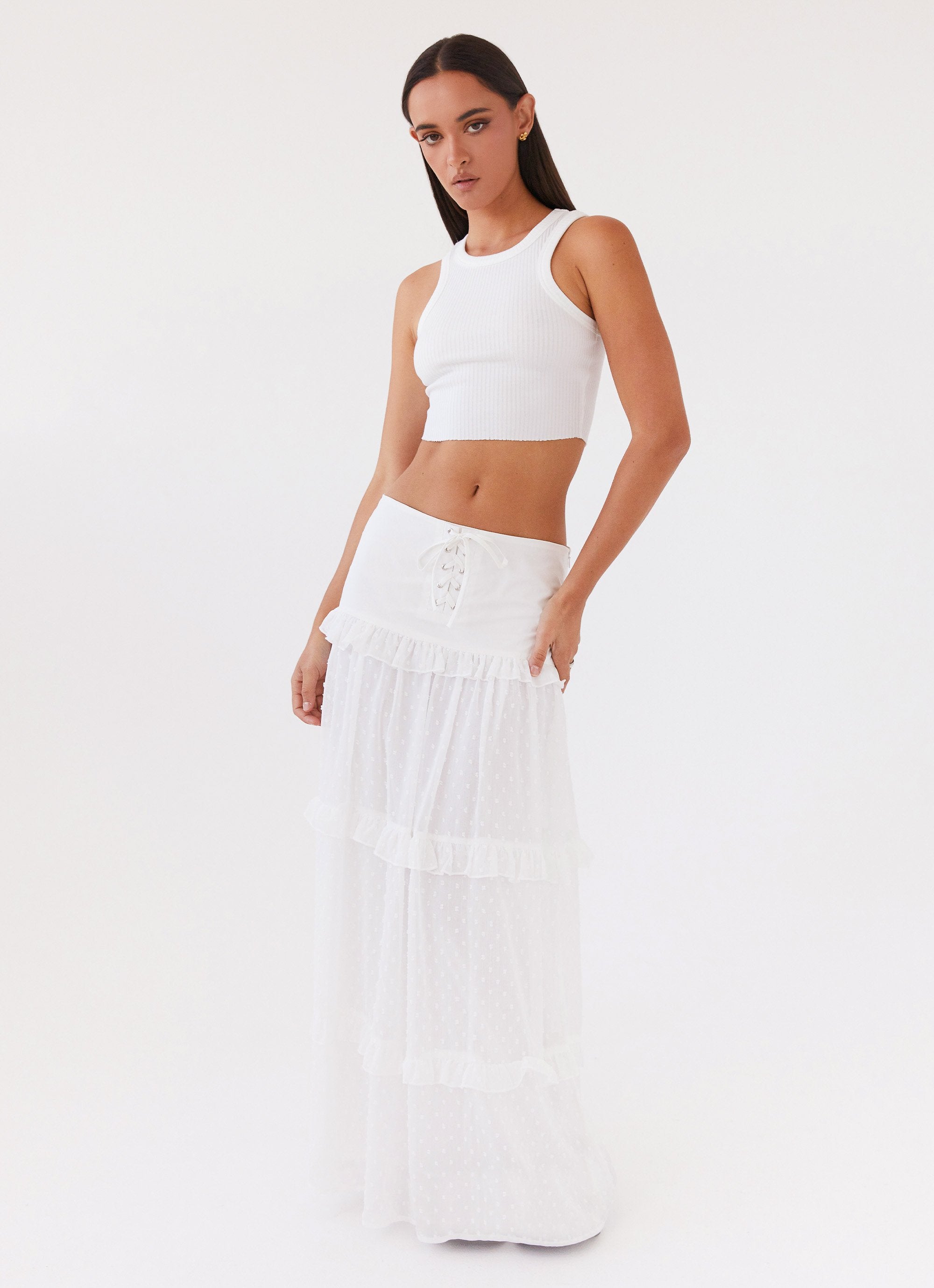 Esmeralda Maxi Skirt - White – Peppermayo