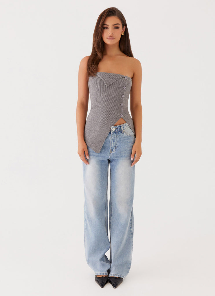 Collective Tops - Peppermayo Exclusive Evarie Strapless Knit Top - Charcoal fourth image