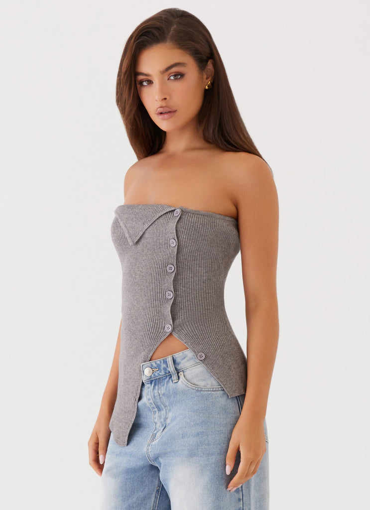 Collective Tops - Peppermayo Exclusive Evarie Strapless Knit Top - Charcoal fifth image