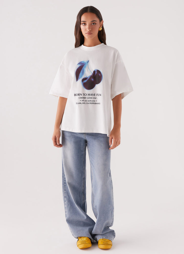 Collective Tops - Peppermayo Exclusive Born To Have Fun Oversized Graphic Tee - Cherry third image