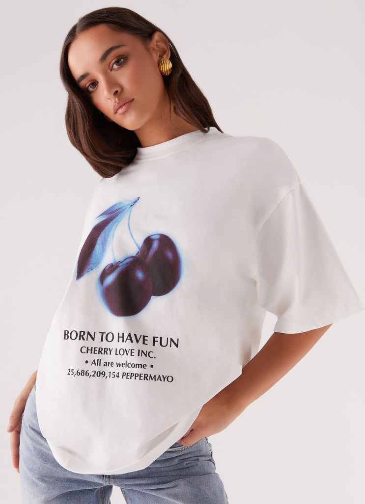 Collective Tops - Peppermayo Exclusive Born To Have Fun Oversized Graphic Tee - Cherry sixth image
