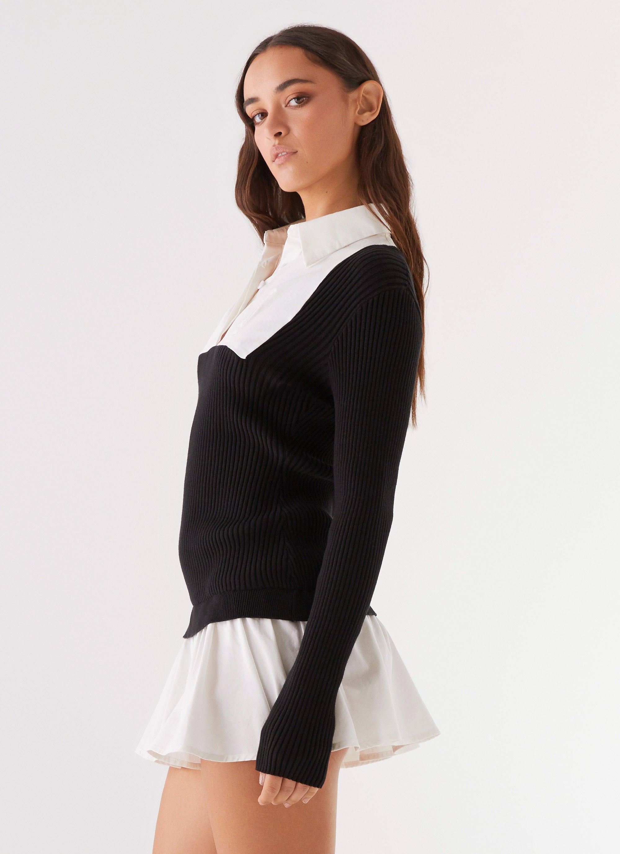 Somerville Knitted Shirt Dress - Black/White Peppermayo Somerville Knitted Shirt Dress - Black/White Peppermayo