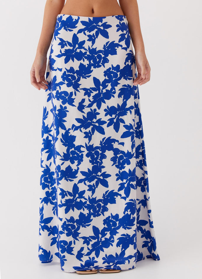 Sky Gaze Low Rise Maxi Skirt - Blue Floral