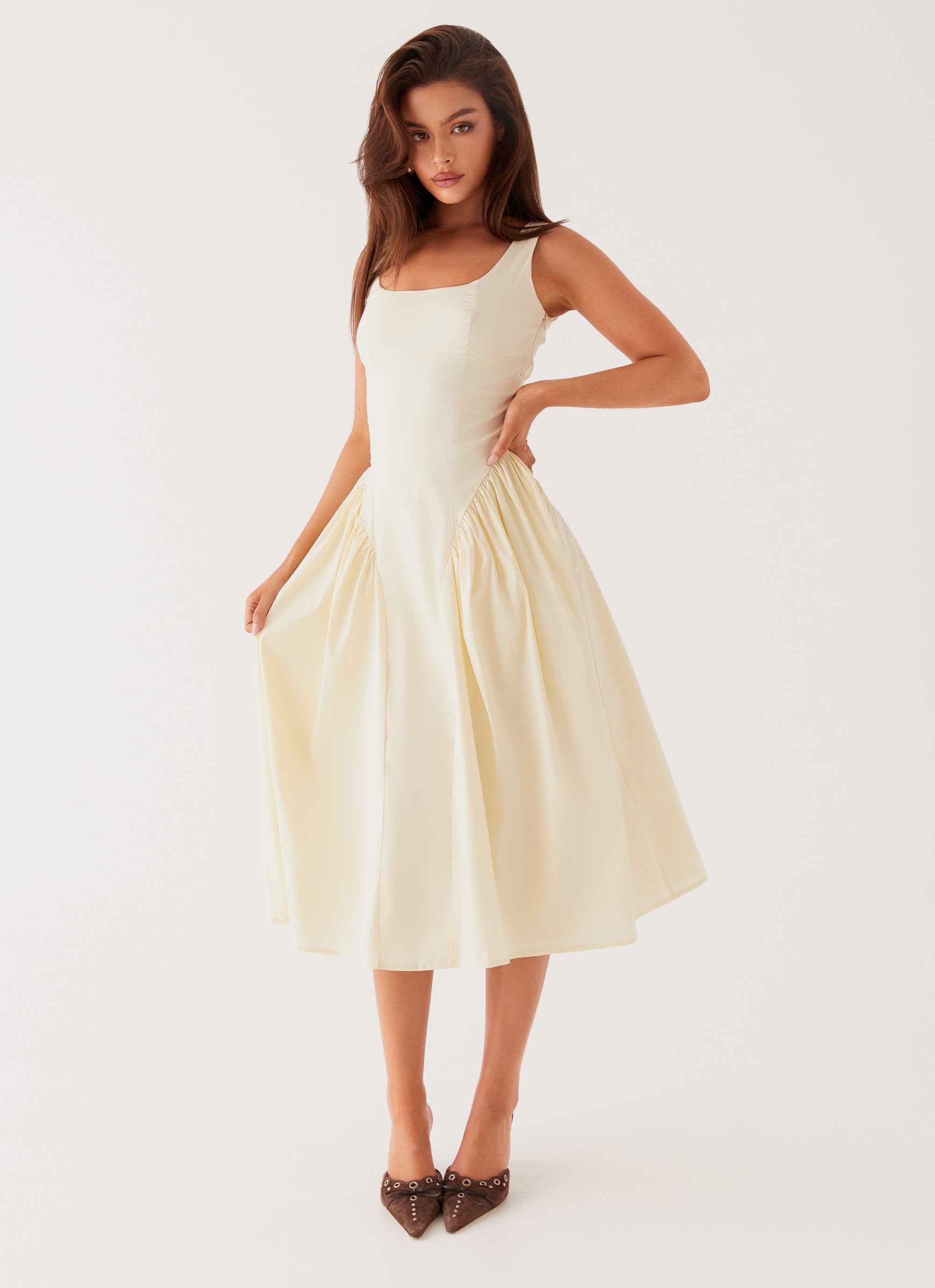 Sassy Soiree Midi Dress - Cream Peppermayo Sassy Soiree Midi Dress - Cream Peppermayo
