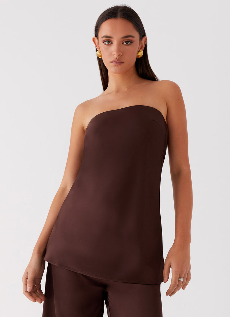 Peppermayo Exclusive Zoey Satin Tube Top - Chocolate