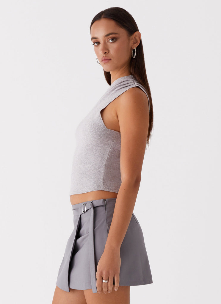 Collective Tops - Peppermayo Exclusive Indy One Shoulder Knit Top - Grey fourth image