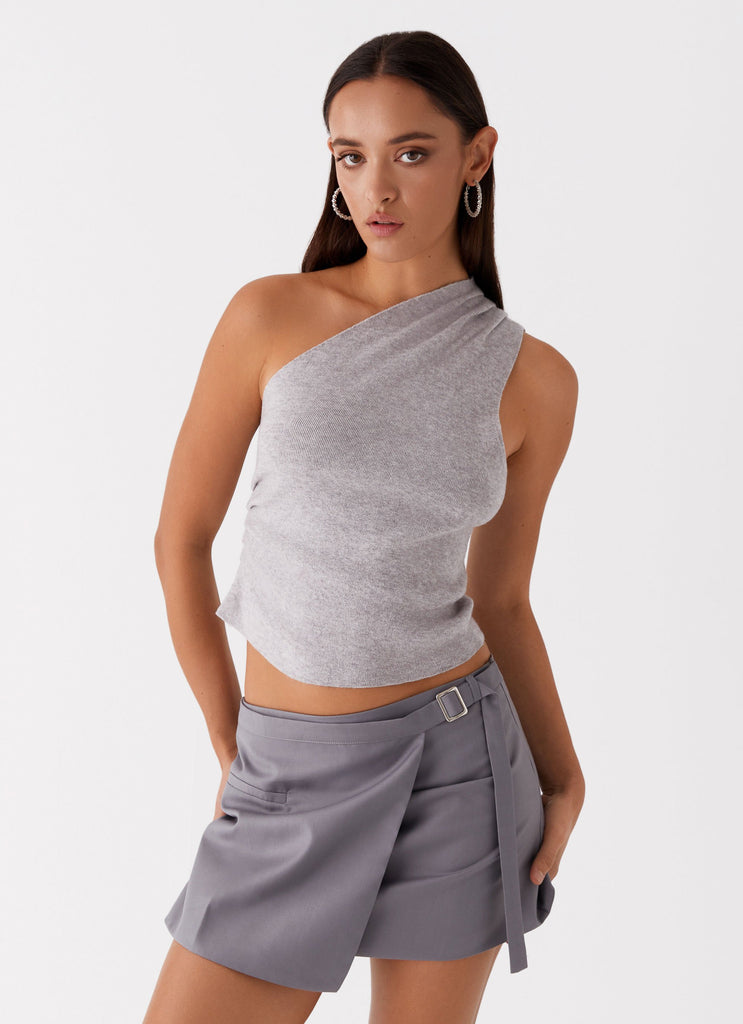 Collective Tops - Peppermayo Exclusive Indy One Shoulder Knit Top - Grey sixth image