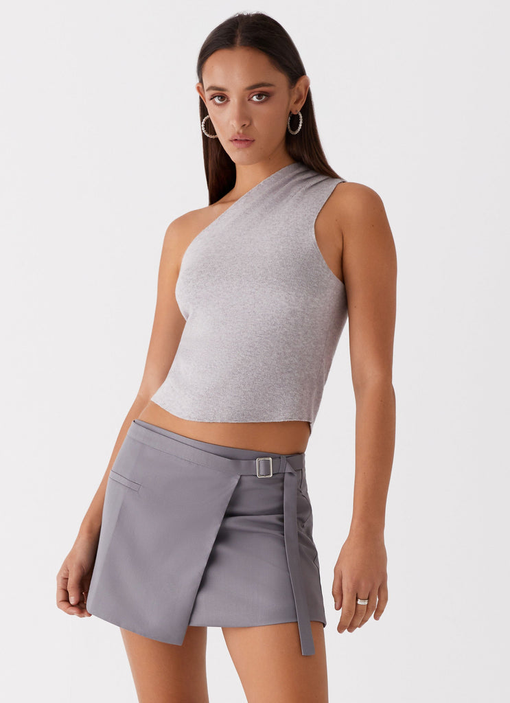 Collective Tops - Peppermayo Exclusive Indy One Shoulder Knit Top - Grey featured image