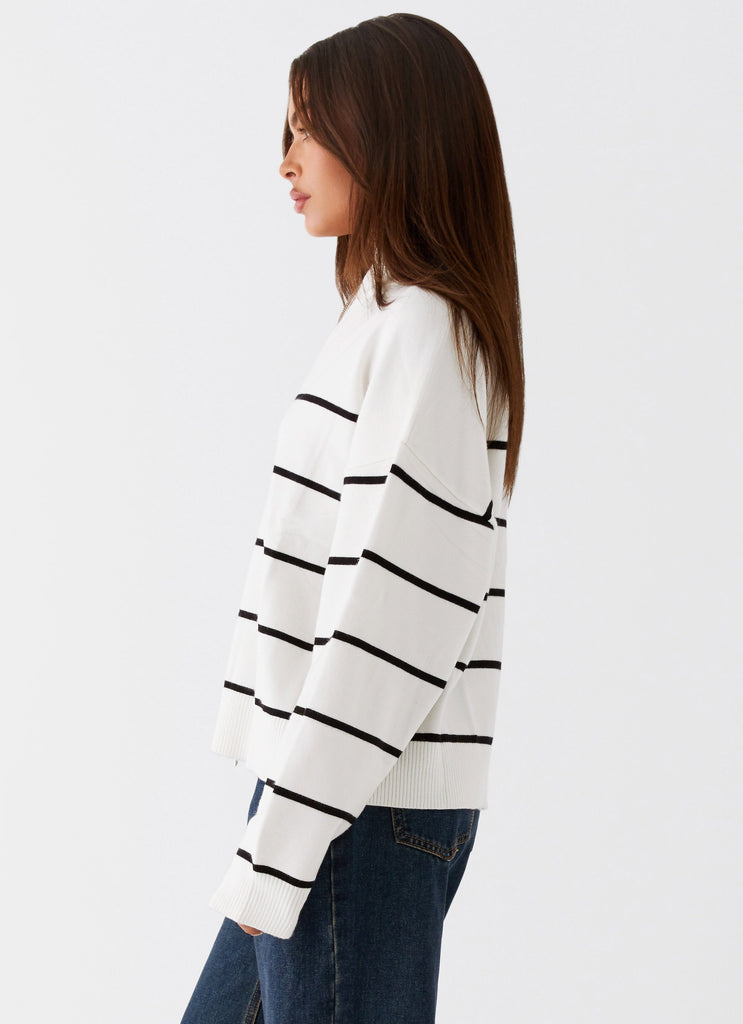 Collective Tops - Peppermayo Exclusive Kimmy Oversized Knit Cardigan - Ivory Stripe fourth image