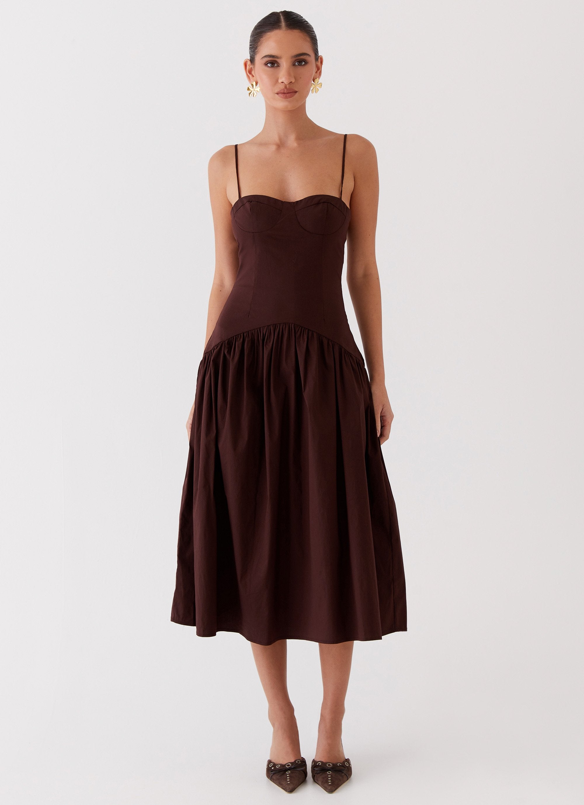 Yvette Corset Midi Dress - Chocolate Peppermayo Yvette Corset Midi Dress - Chocolate Peppermayo