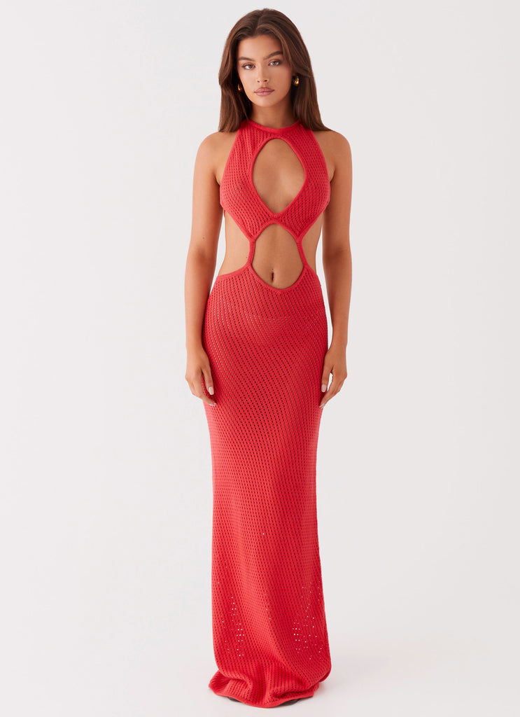 Peppermayo Exclusive Caicos Crochet Maxi Dress - Red