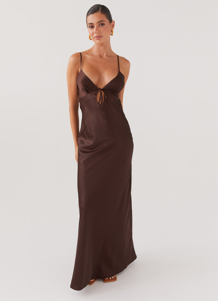 Collective Dress - Peppermayo Exclusive Flora Satin Maxi Dress - Chocolate image 1