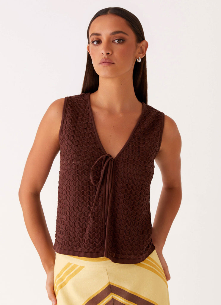 Peppermayo Exclusive Lillie Knit Tie Vest Top - Chocolate