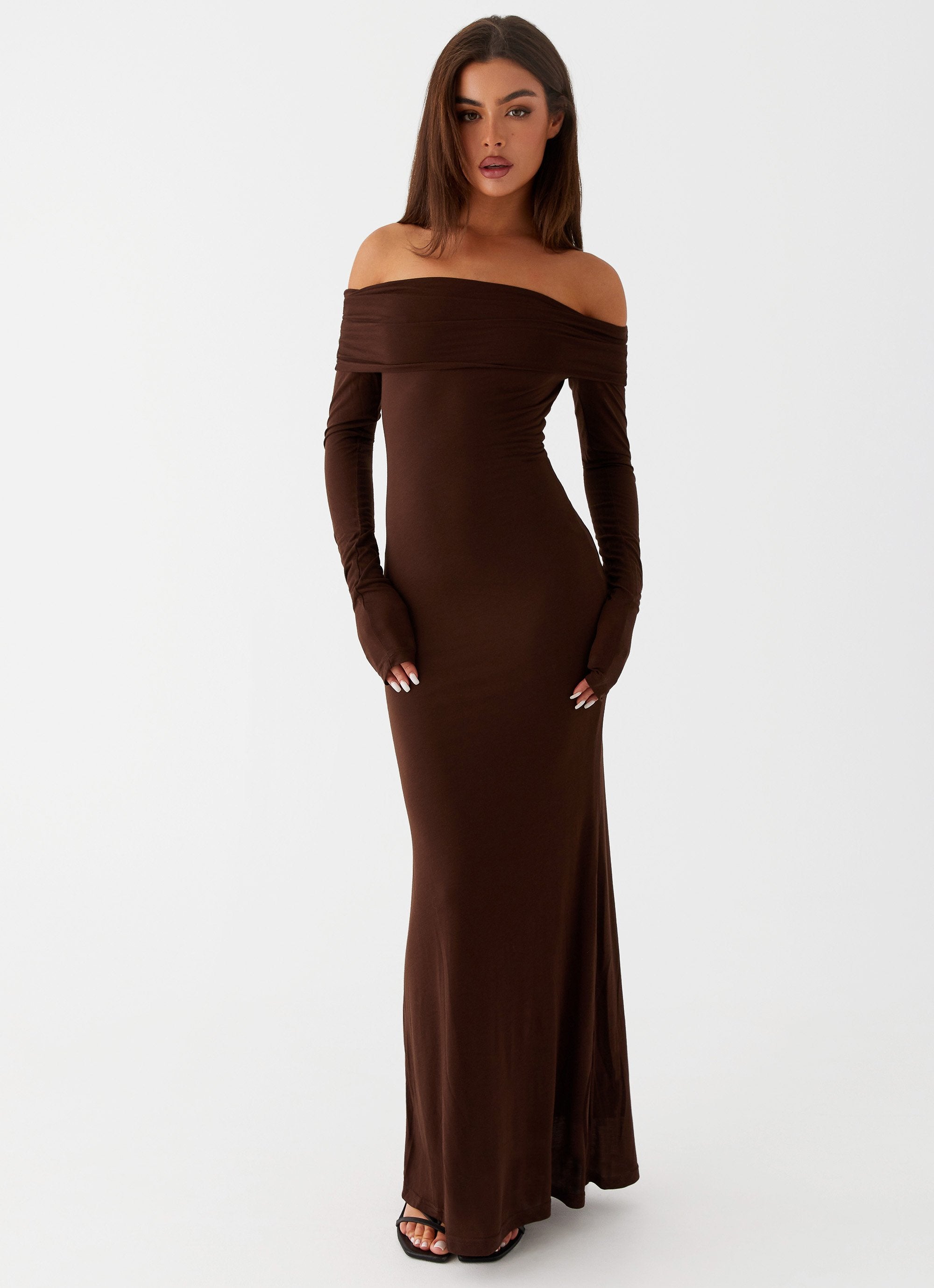 Cocoa Long Sleeve Maxi Dress Chocolate – Peppermayo