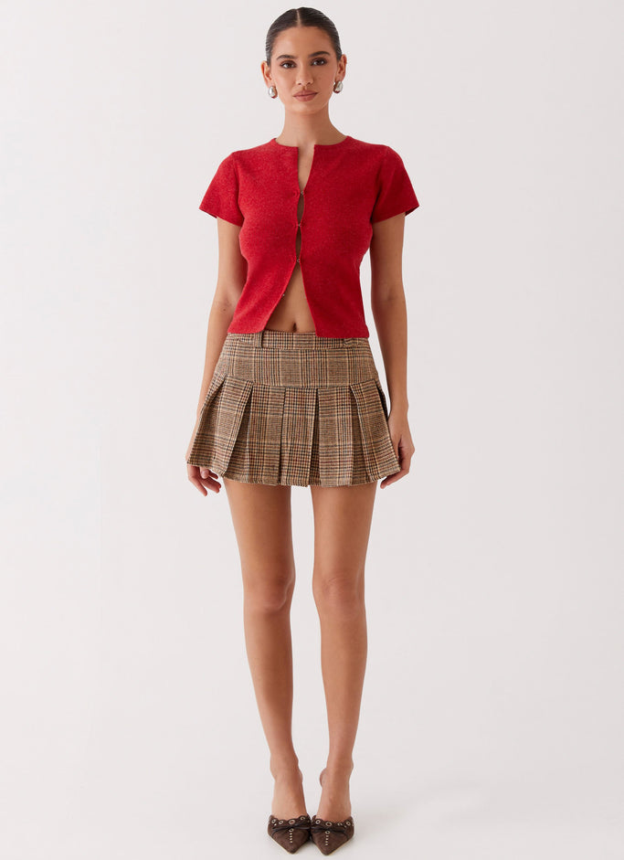 Danica Pleated Mini Skirt - Brown Check