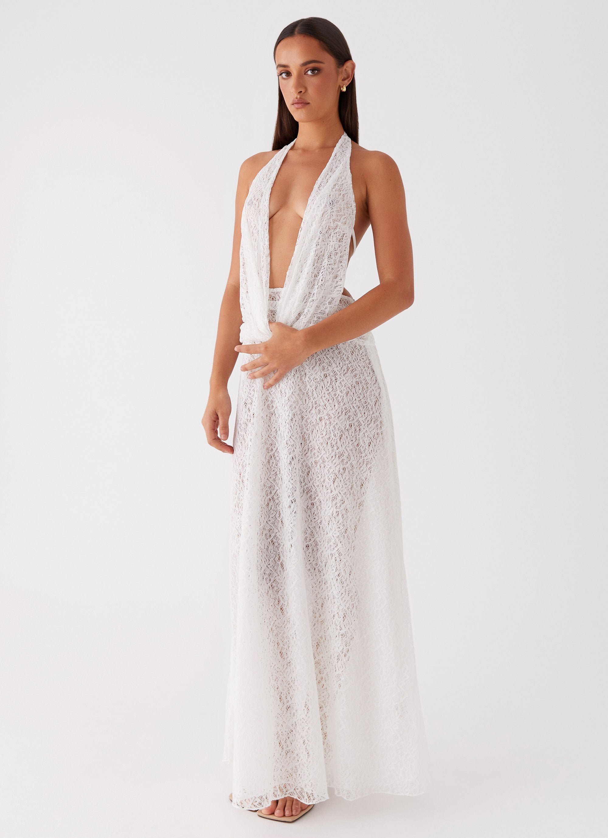 Elysia Lace Maxi Dress White – Peppermayo