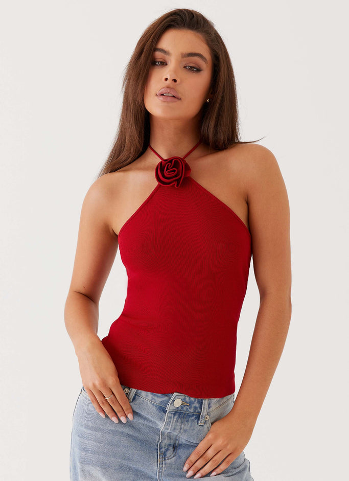 Delphi Rose Knit Top - Rouge Red