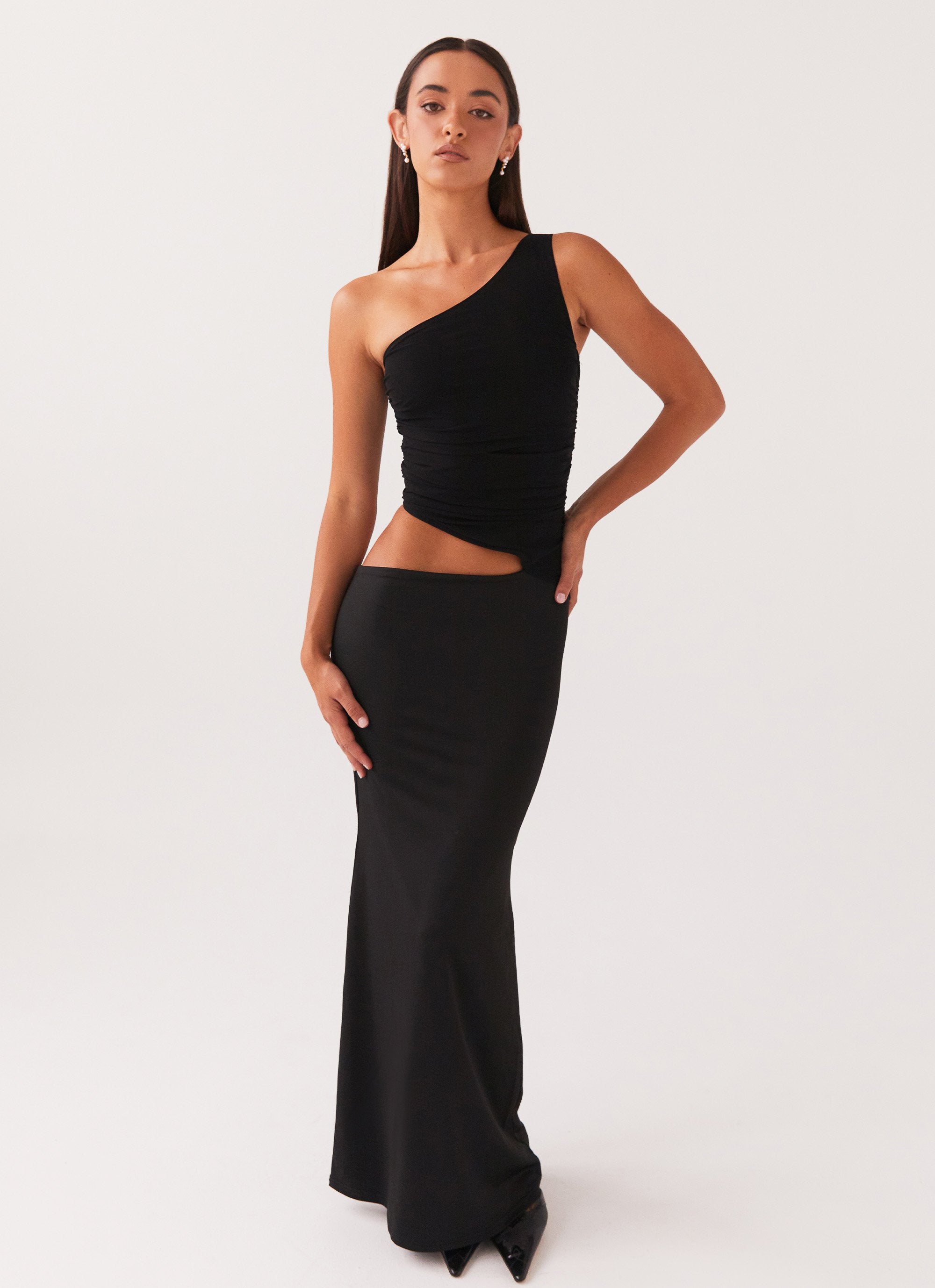 Seranella One Shoulder Maxi Dress - Black Peppermayo Seranella One Shoulder Maxi Dress - Black Peppermayo