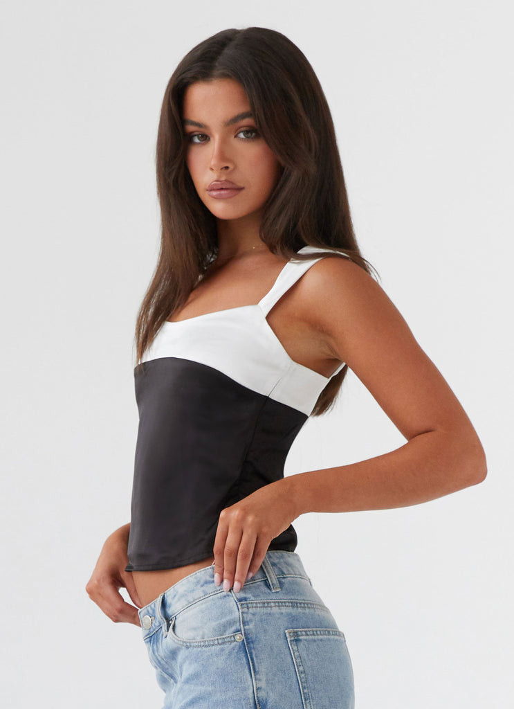 Womens Lylah Satin Top in the colour Onyx in front of a light grey background