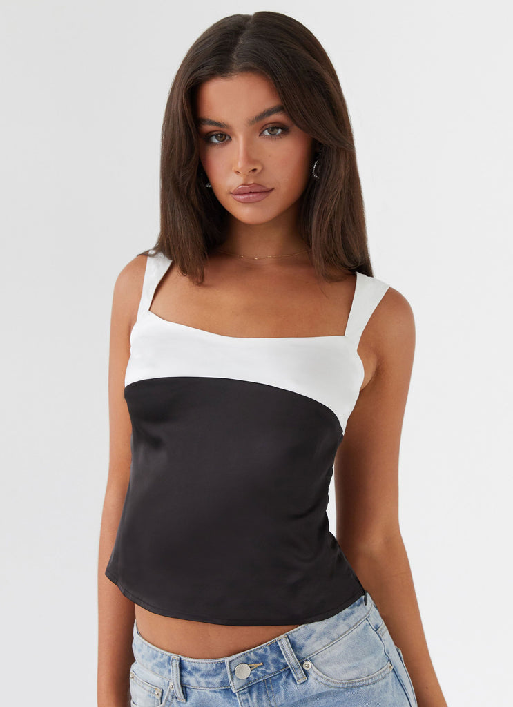 Womens Lylah Satin Top in the colour Onyx in front of a light grey background