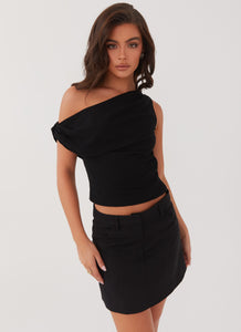 Marissa Linen One Shoulder Top - Black