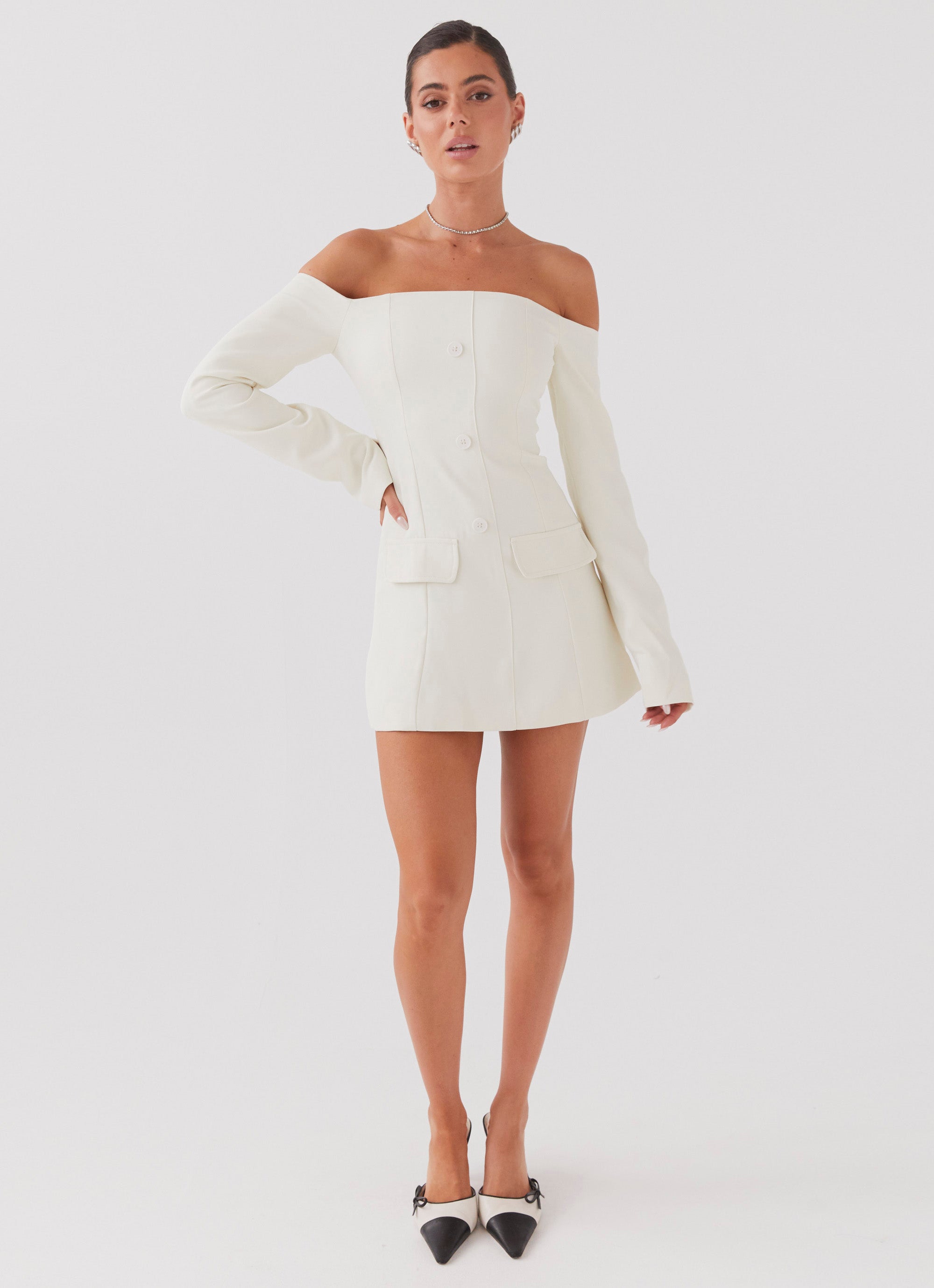 Dominique Blazer Mini Dress - Ivory Peppermayo Dominique Blazer Mini Dress - Ivory Peppermayo