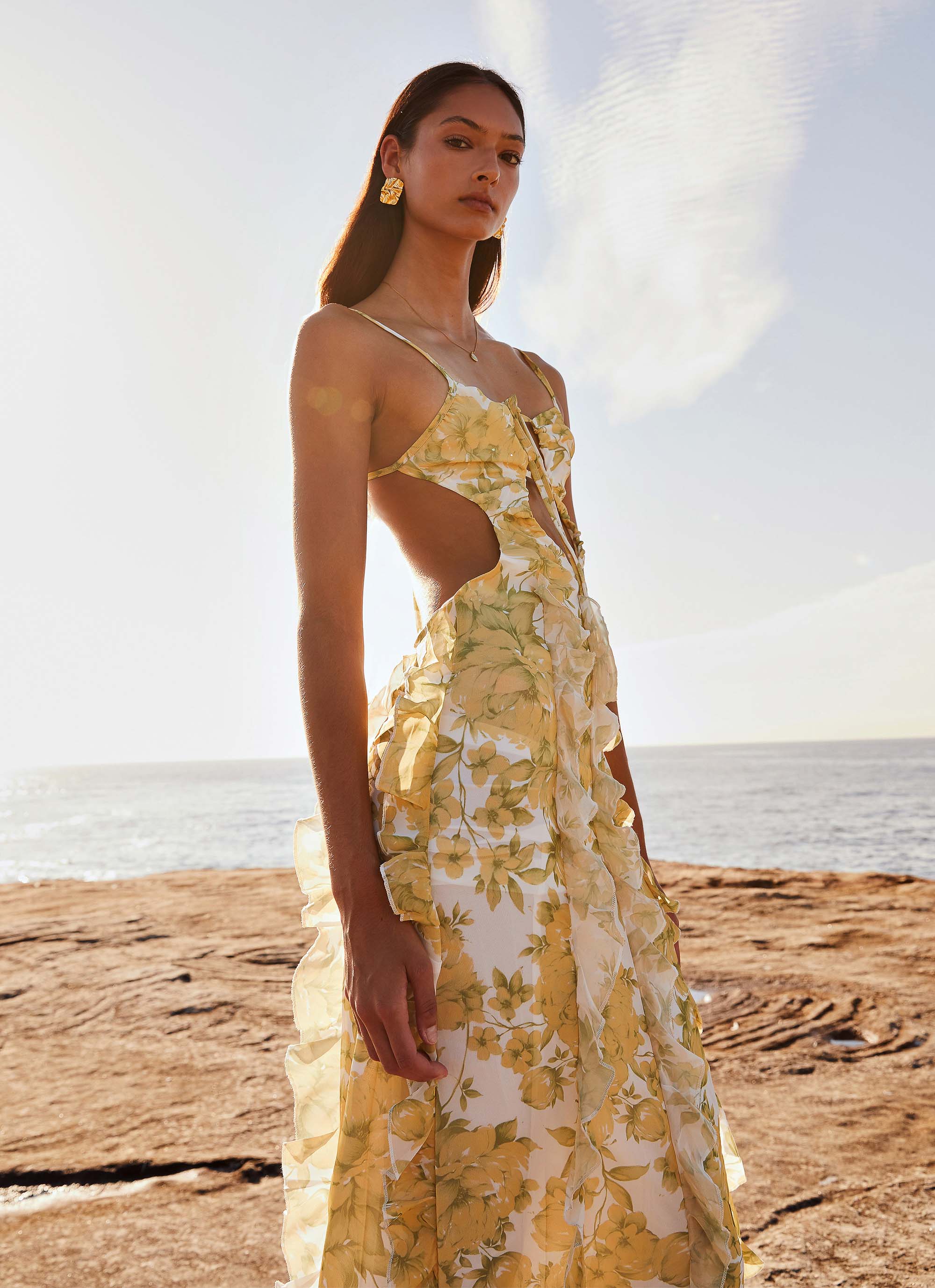 Sunset Kisses Ruffle Maxi Dress - Daffodil Peppermayo Sunset Kisses Ruffle Maxi Dress - Daffodil Peppermayo