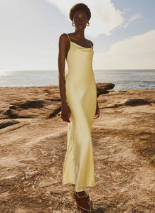 Joanna Satin Maxi Dress - Lemon