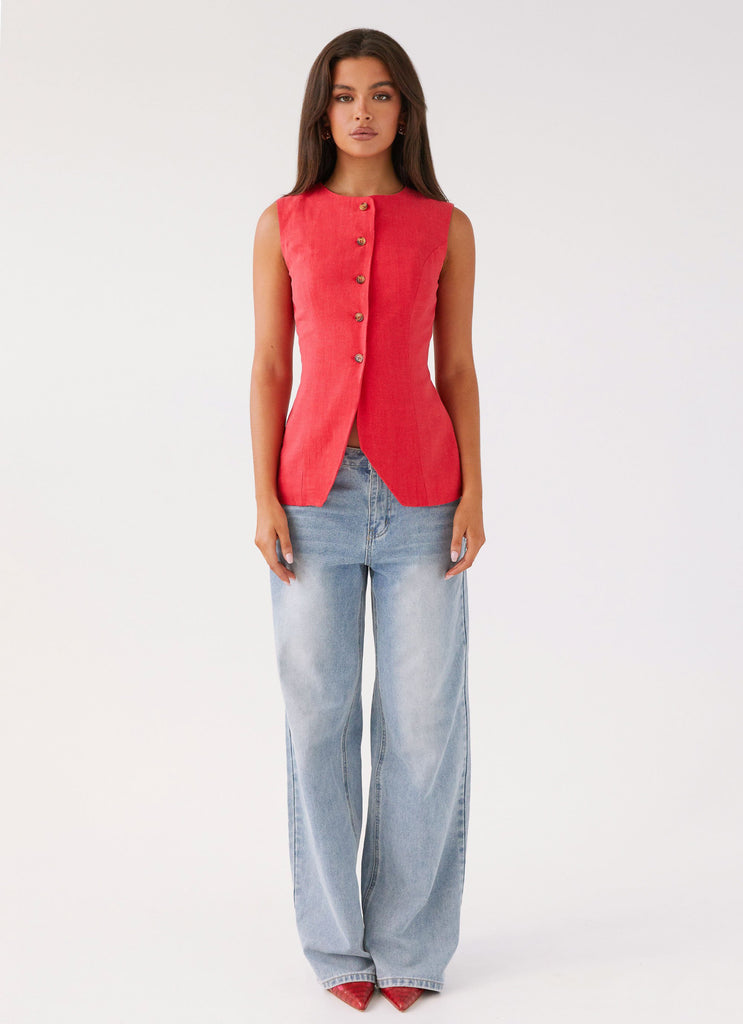 Collective Tops - Peppermayo Exclusive Born For Bordeaux Linen Vest - Poppy Red third image