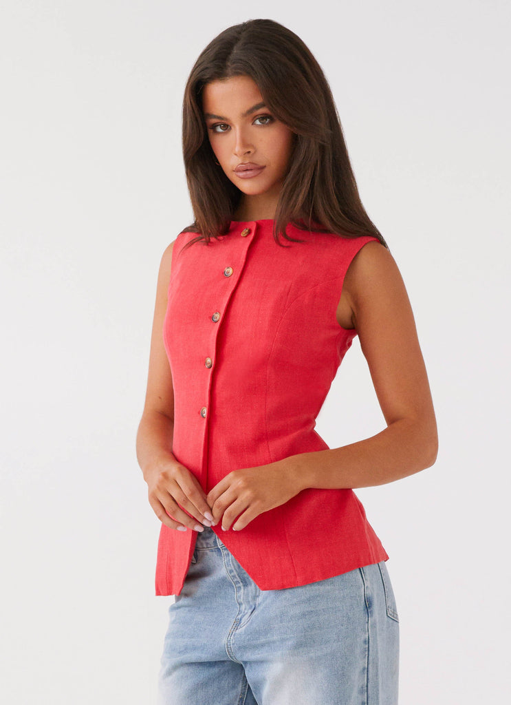 Collective Tops - Peppermayo Exclusive Born For Bordeaux Linen Vest - Poppy Red fifth image