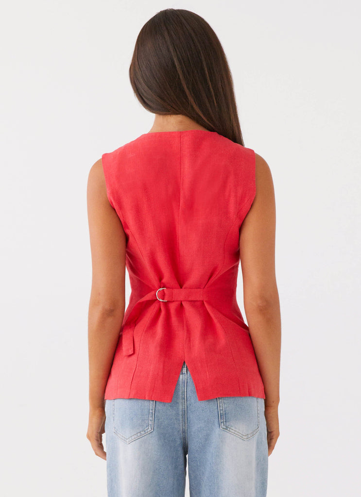 Collective Tops - Peppermayo Exclusive Born For Bordeaux Linen Vest - Poppy Red sixth image