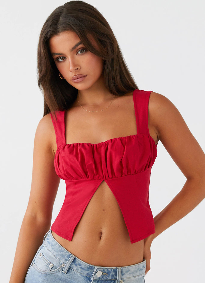 A Poet's Notes Linen Top - Red