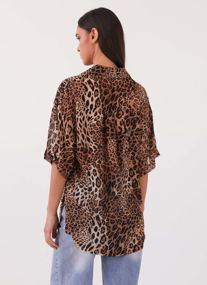 Sweet Relief Chiffon Oversized Shirt - Leopard