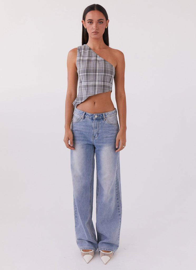 Collective Tops - Peppermayo Exclusive Got Me Started One Shoulder Top - Grey Plaid fifth image