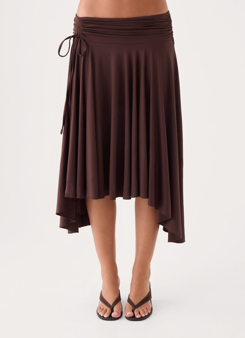 Perrie Asymmetrical Midi Skirt - Chocolate