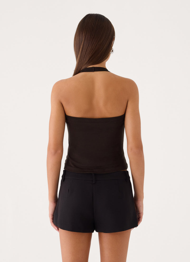Raffita Ruched Halter Top - Chocolate