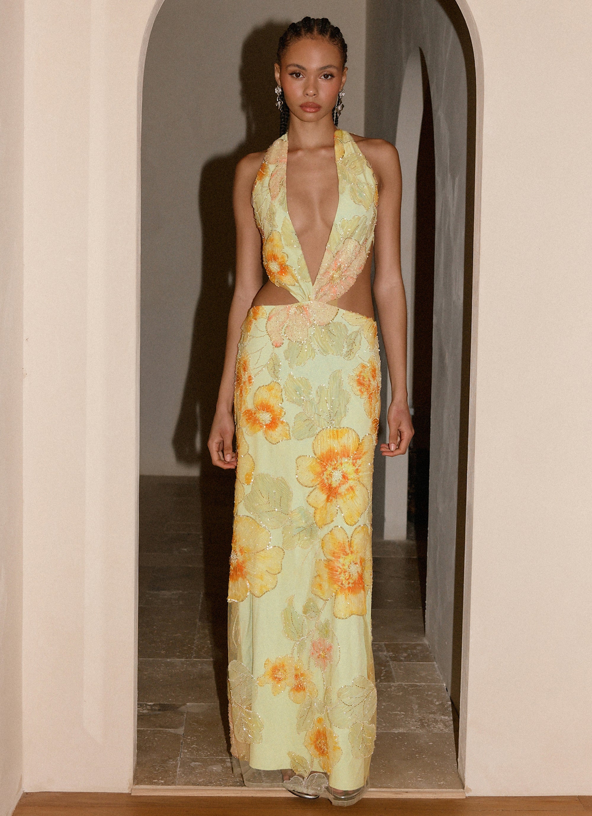 Really Something Beaded Maxi Dress - Green Floral Beaded Peppermayo Really Something Beaded Maxi Dress - Green Floral Beaded Peppermayo