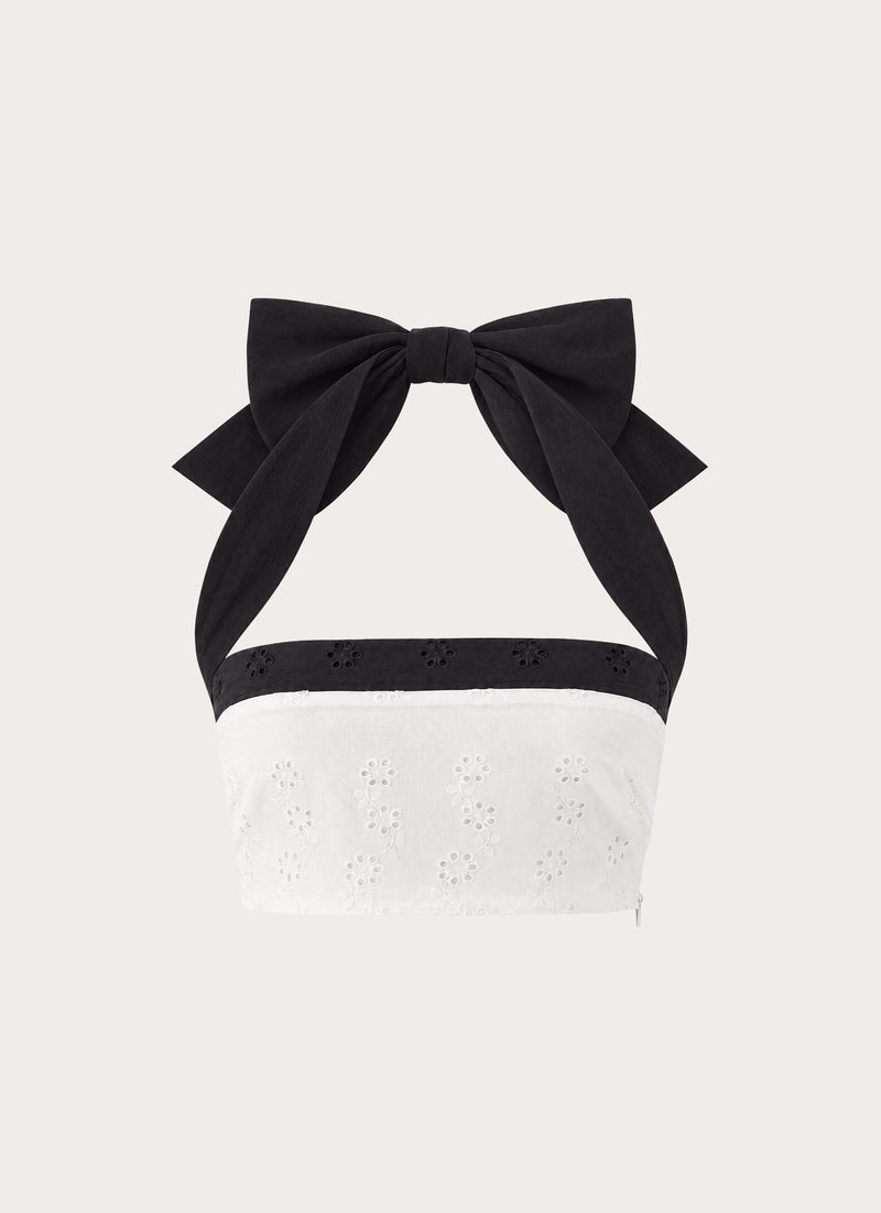 Ribbon Theory Halter Top - Ivory/Black
